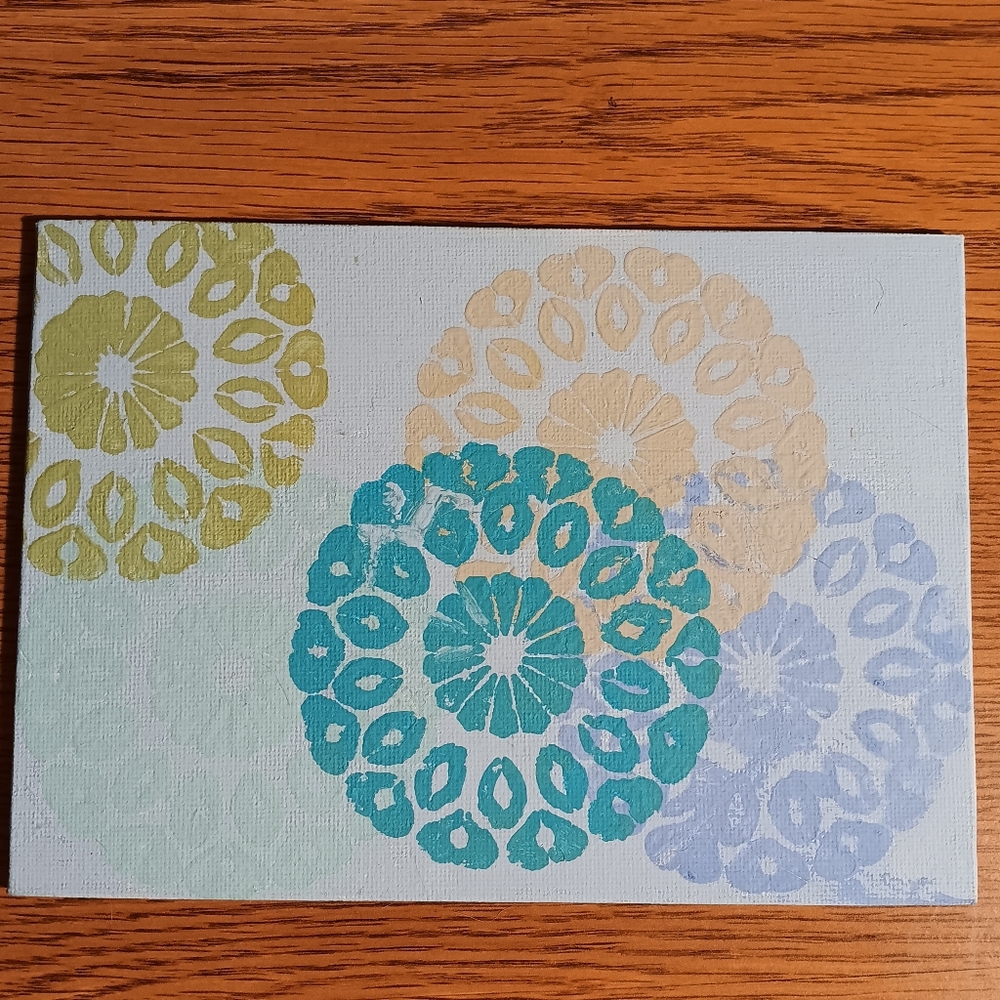 Acrylic 5x7 Lotus Olive, Blue, Cream Canvas Art in Soft Hues